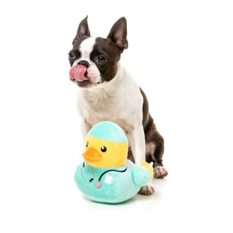 This Ducktor Dog Toy is no quack but he is here to cure your dog's boredom Ducktor is the most caring of the Waddle Squaddle members. Soft Plush Material and Built-in Squeaker. 