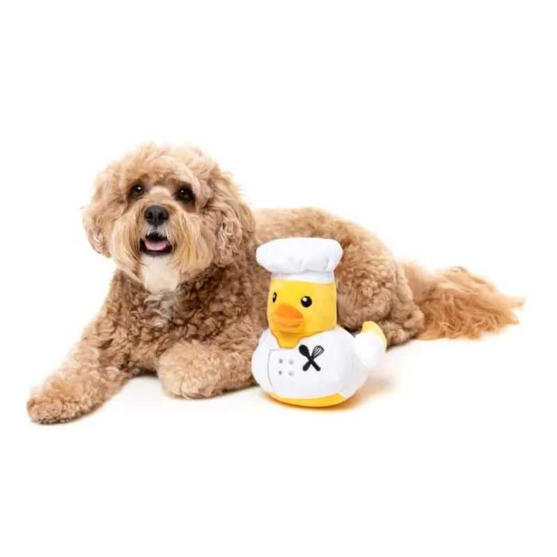 This Gordon Quacksay Dog Toy doesn't pull any punches. He doesn't give a quack what your dog thinks. With  Soft Plush Material and a Built-in Squeaker. Machine Washable.