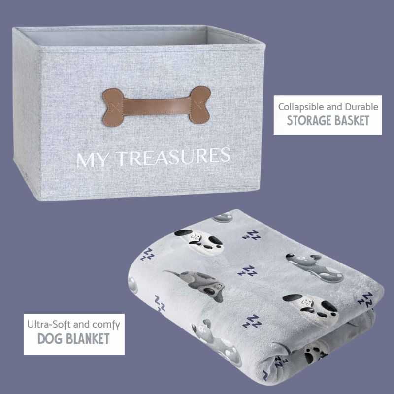 This Dog Toy Box and Blanket would make a perfect gift for your dog or a new puppy.  This stylish light grey toy box organises and stores all your dog toys in one place. And a soft luxurious dog blanket for your dog to snuggle up with.