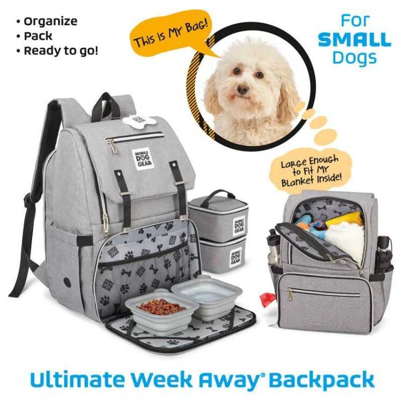 The perfect dog travel backpack for days out or mini weekend breaks with your dog.  Ideal for carrying all your dog's travel essentials that you might need for your trip. from a blanket, water bottles, dog toys, pet wipes and any other must-haves you want to take.  The perfect pet travel bag to help with feeding on the go