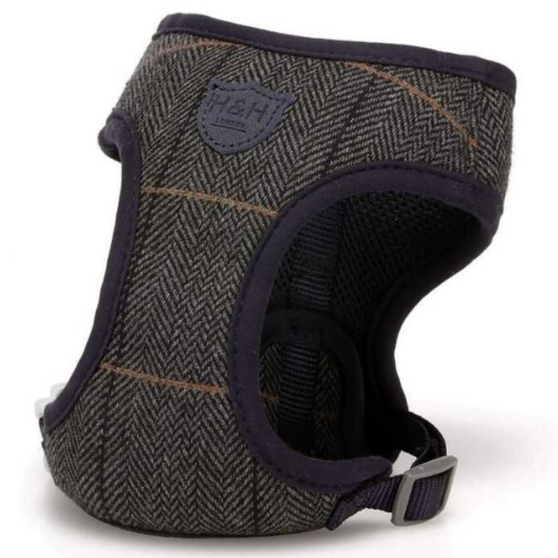 A Classic Grey Checked Tweed Dog Harness for that stylish hound