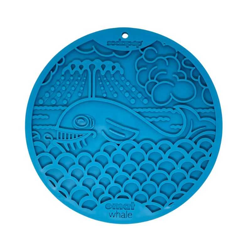 The Whale-Dog Lick Mat is the perfect enrichment toy for your dog.  The lick mat features suction cups on the back making it ideal for a bath, smooth tile floor, or cupboard.  If your dog doesn't love bath time well that's about to change.   Spread some peanut butter into the surface of the lick mat and stick it to the bath. This will give your dog an enrichment distraction while taking a bath!