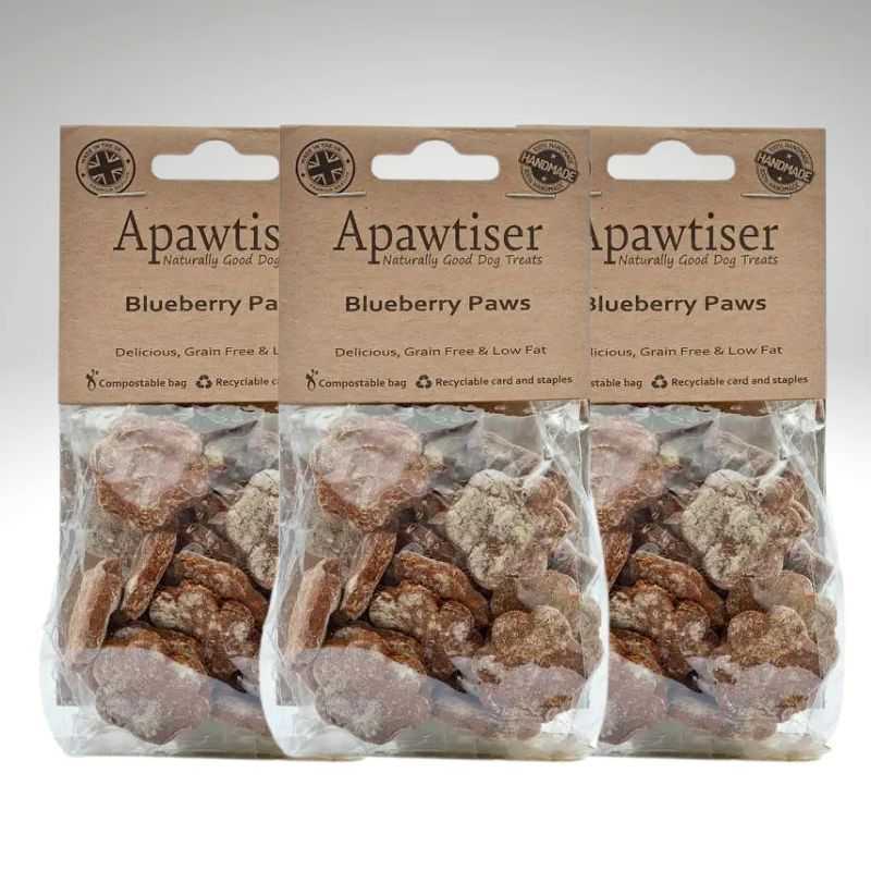 These Apawtiser Blueberry Paws contain vitamins and antioxidants, making for a low-fat healthy treat for your dog. Our blueberry treats are great for pups who love something sweet.