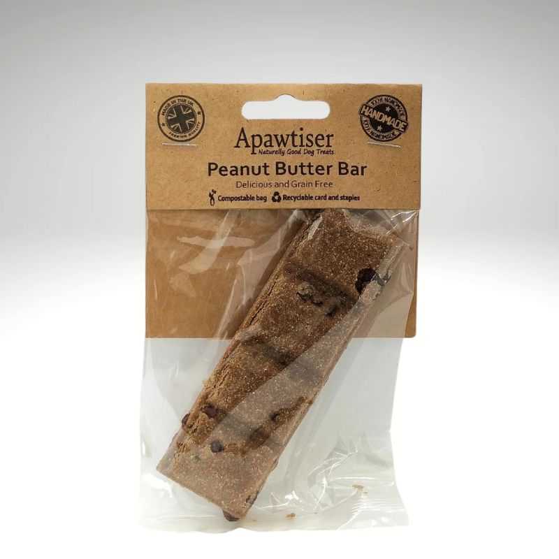 These Apawtiser Peanut Butter Bar Dog Treats are baked with peanut butter, carob and cranberries. Hypoallergenic, handmade treats, made with natural ingredients and are Grain Free