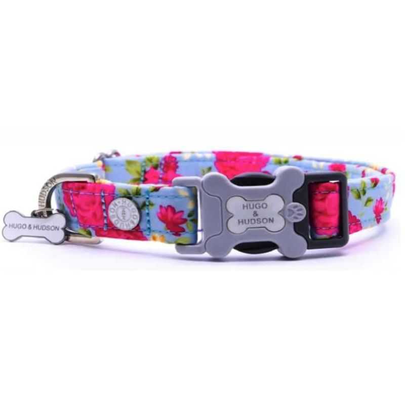 Your dog will shine with this Blue Floral Dog Collar from Hugo and Hudson. Your stylish pooch will be the envy of the dog park. Made with high-quality premium material.