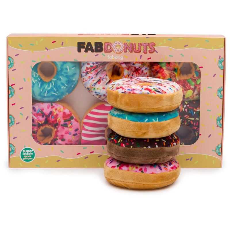 Give your dog the perfect present with our doughnut gift box dog toys. What better gift than a box of 6 squeaky doughnut toys? It will keep your dog entertained for hours.