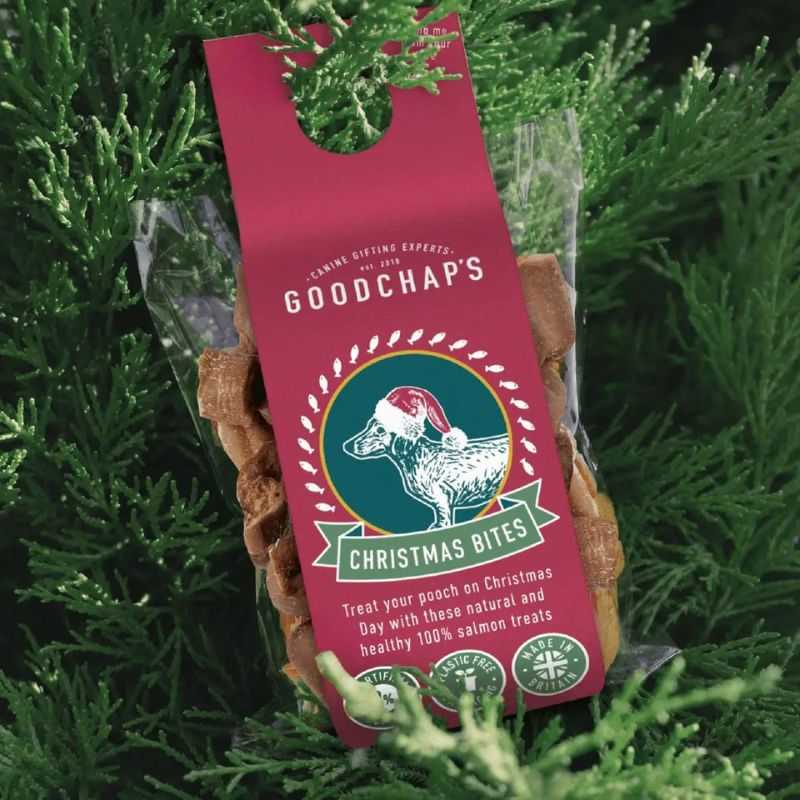 Treat your dog on Christmas day with these Goodchaps Christmas Bites which are 100% salmon and full of goodness. Natural dog treats with no additives, wheat and gluten-free.