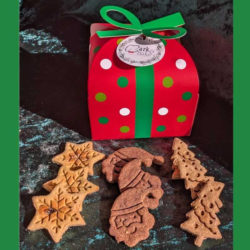 Spoil your pup this festive season with our organic Christmas Dog Cookies Gift Box. A gift box full of Christmas-themed cookies. Your dog deserves the best this Christmas.

