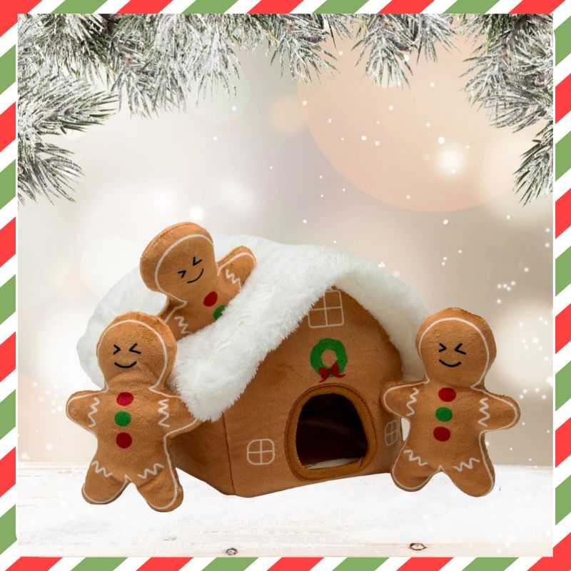 Keep your dog busy this Christmas with Ancol's gingerbread house burrow dog toy. This hide-and-seek toy helps to promote mental stimulation. Includes 3 squeaky gingerbread men.