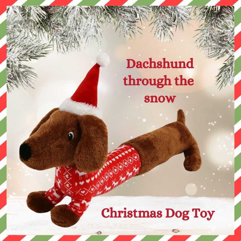 Dressed in a Christmas jumper, the Dachshund through the snow dog toy would make a great holiday gift. This toy is an ideal comforter for your dog this Christmas season. 