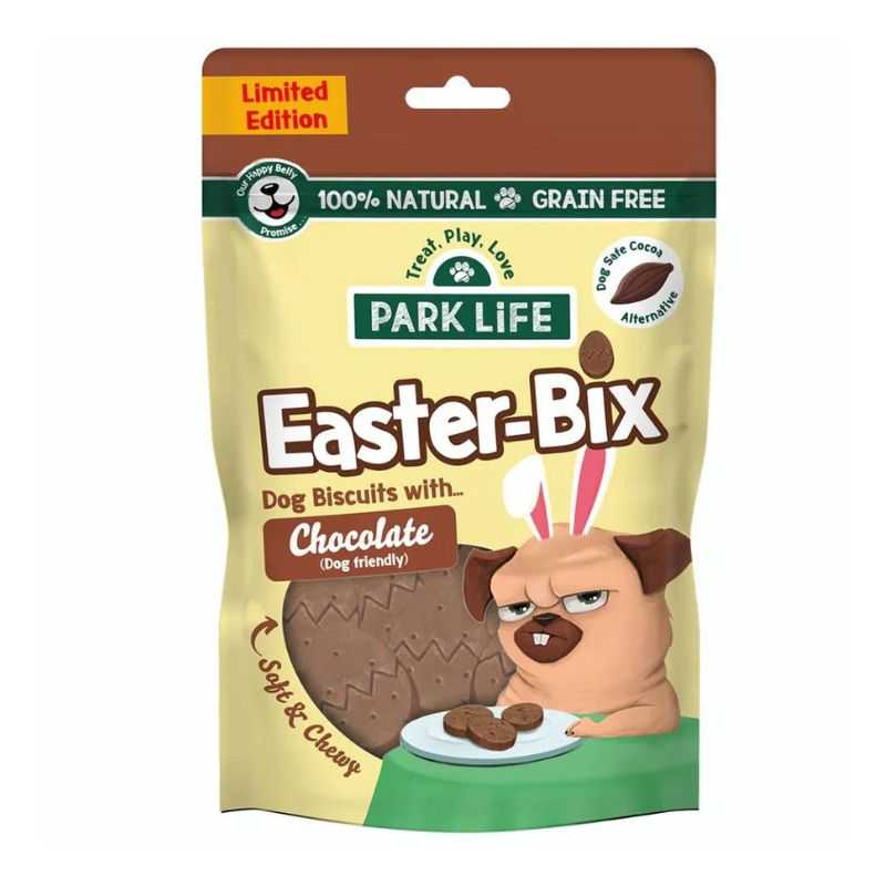 Our wholesome Easter Bix Dog Biscuits have simple ingredients with no hidden nasties. These dog-friendly chocolate-flavoured biscuits are ideal to reward good behaviour.