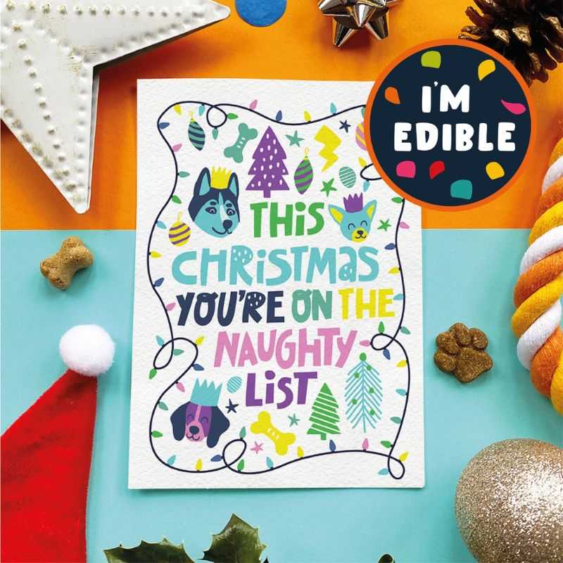 Celebrate this Christmas with the Scoff Paper Edible Dog Greeting Card.  Whether your pet has been up to mischief, this card will bring a heartwarming touch this festive season.