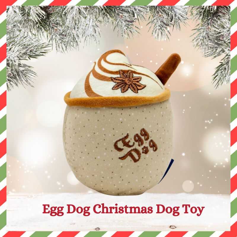 Don't let your dog miss out on the Christmas cheer, gift them with this Egg Dog Dog Toy. This plush cup is crinkly and squeaky to entertain your dog this holiday season. 