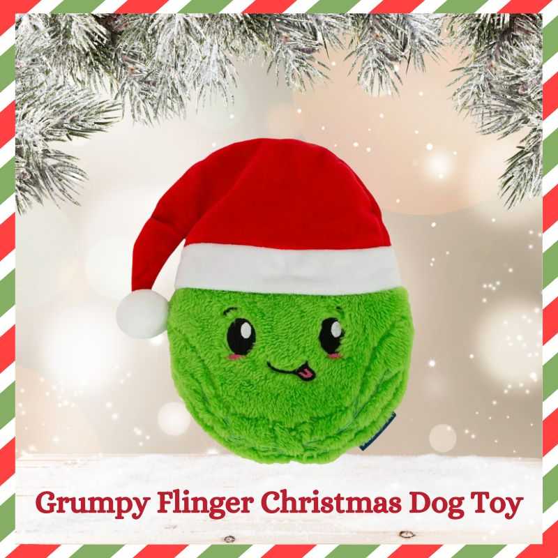 The Grumpy Flinger Dog Toy will grab your dog's attention with the exciting sound of the large disc squeaker concealed within the toy.  
Made with durable, pet-safe materials. 