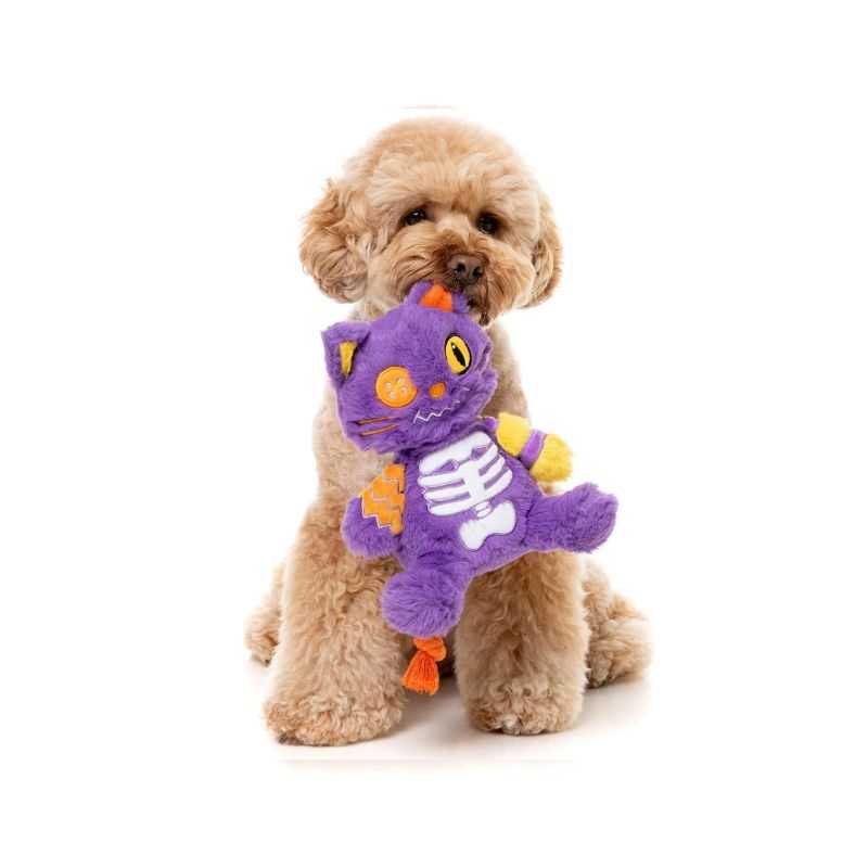 Fuzzyards Hairball The Cat Halloween Dog Toy is an adorable spooky cat designed to unleash playful chaos for your dog. This toy features a rope tail and a built-in squeaker.