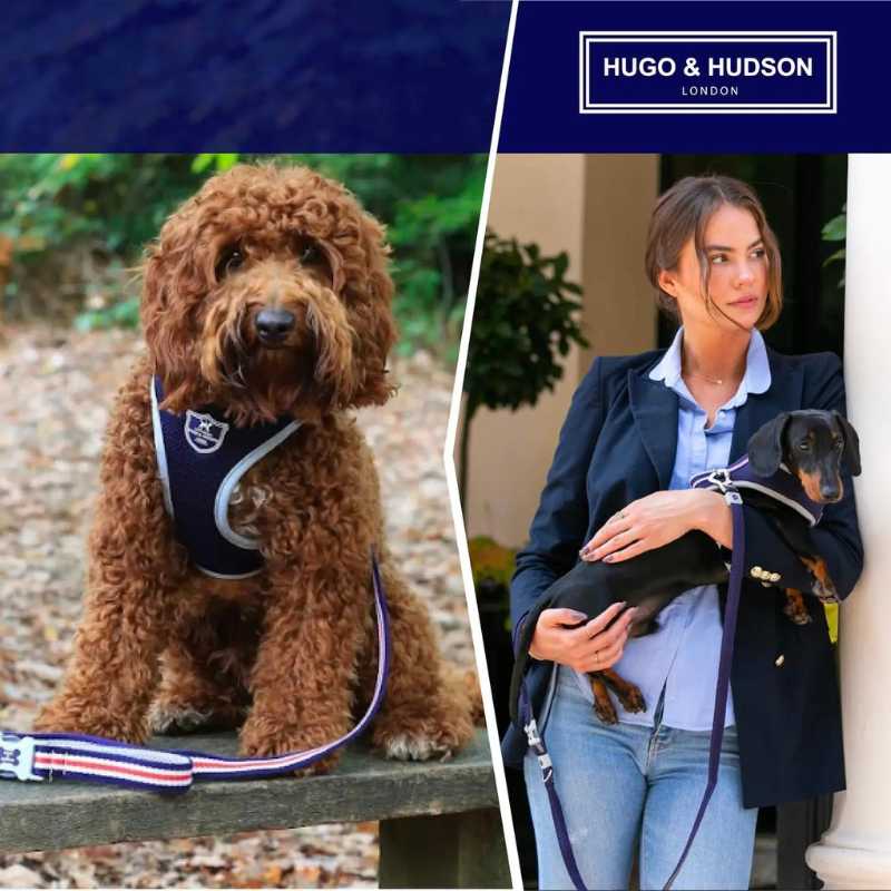 The Hugo & Hudson Navy Mesh Dog Harness has a unique design that prevents neck pressure and pulling, making it ideal for daily walks.   The quick-dry mesh material can be easily washed by hand or in the washing machine.