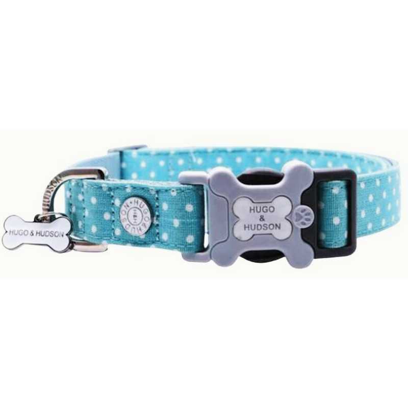 Your dog will shine with this Light Blue Polka Dot Dog collar from Hugo and Hudson. Your stylish pooch will be the envy of the dog park. Made with high-quality premium material.