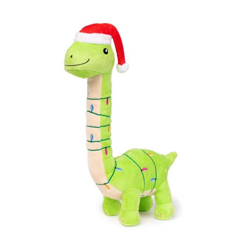 Someone mistook this brontosaurus dog toy for a Christmas tree. But that's ok; they want you to call them lit-a-saurus now. Fuzzyard dog toys are super soft and include a squeaker.