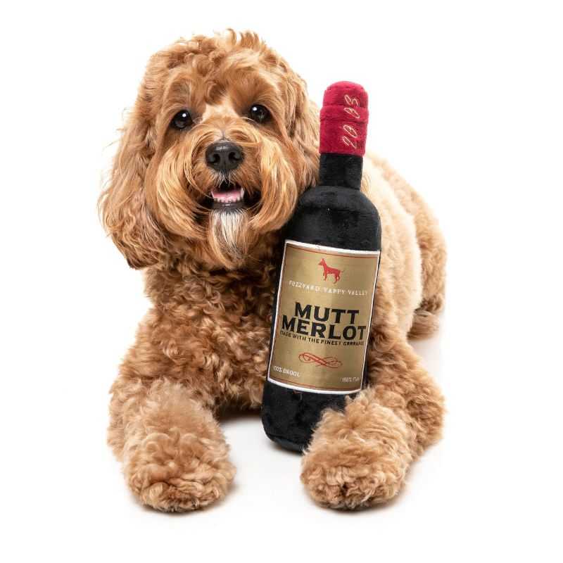 Fuzzyard proudly presents the Mutt Merlot, a luxurious dog toy crafted from the finest grrrrapes grown in the prestigious vineyards of Yappy Valley. 