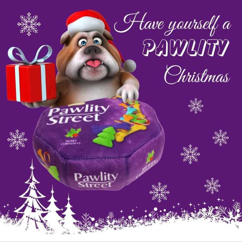 The amazing Pawlity Street Dog Toy is here for the festive season. There's no mistaking the purple tin which only means one thing....... It's Christmas!   The perfect Christmas gift for your dog.