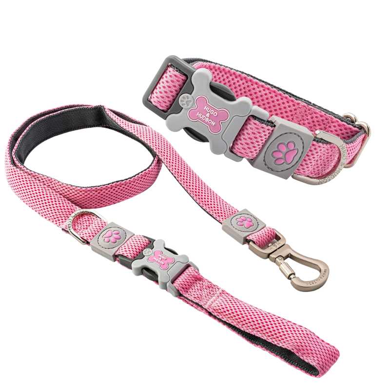 Your dog will look stylish with our quick-drying Pink Dog Collar and Lead Set from Hugo and Hudson. Made from high-quality material with a brushed stainless steel finish.