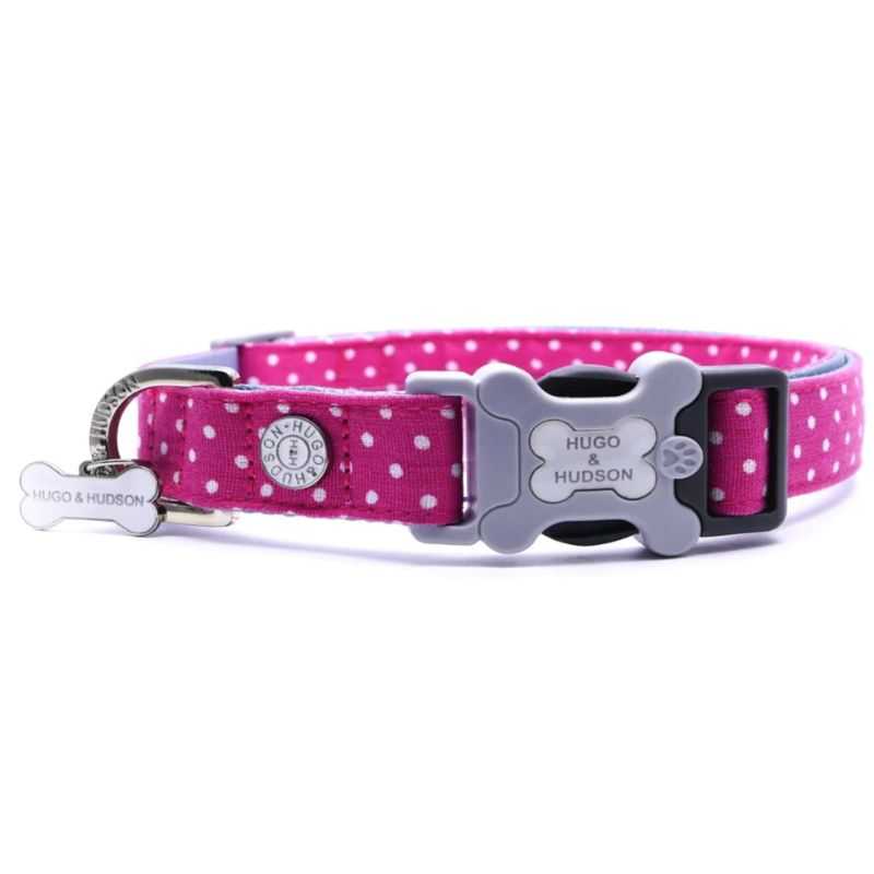 Your dog will shine with this Pink Polka Dot Dog Collar from Hugo and Hudson. Your stylish pooch will be the envy of the dog park. Made with high-quality premium material.