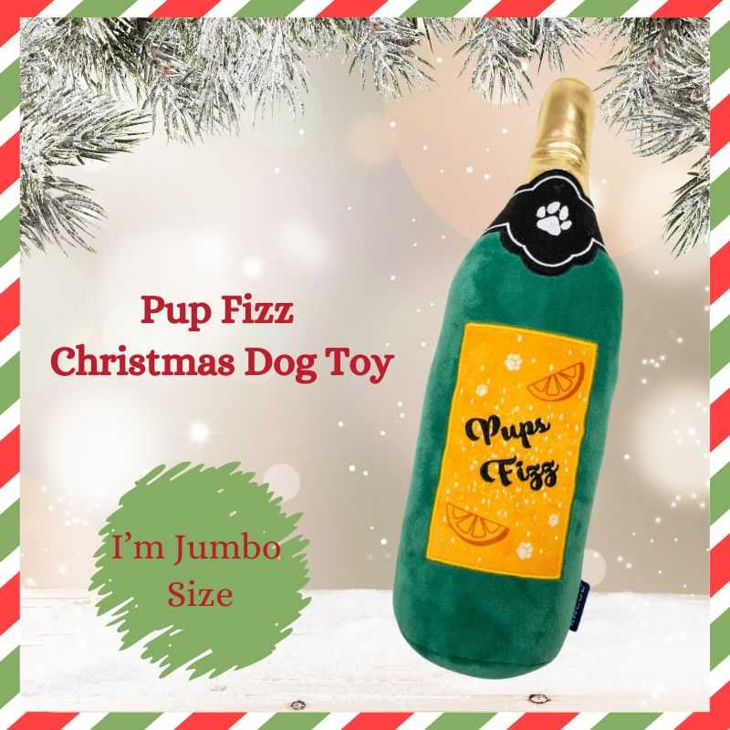 Involve your dog in the festive cheer with Ancol's jumbo size Pupz Fizz Christmas Dog Toy. This plush toy will entertain your dog this holiday season. Includes a built-in squeaker.