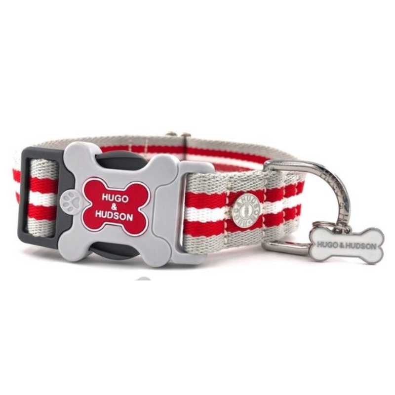 Your dog will look stylish in our Hugo and Hudson Red Stripe Dog Collar.  Rest easy knowing it's fully machine washable and stress tested for added security.