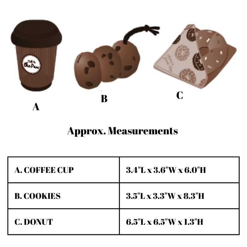 Size Chart for Pup Cup Cafe Dog Toys