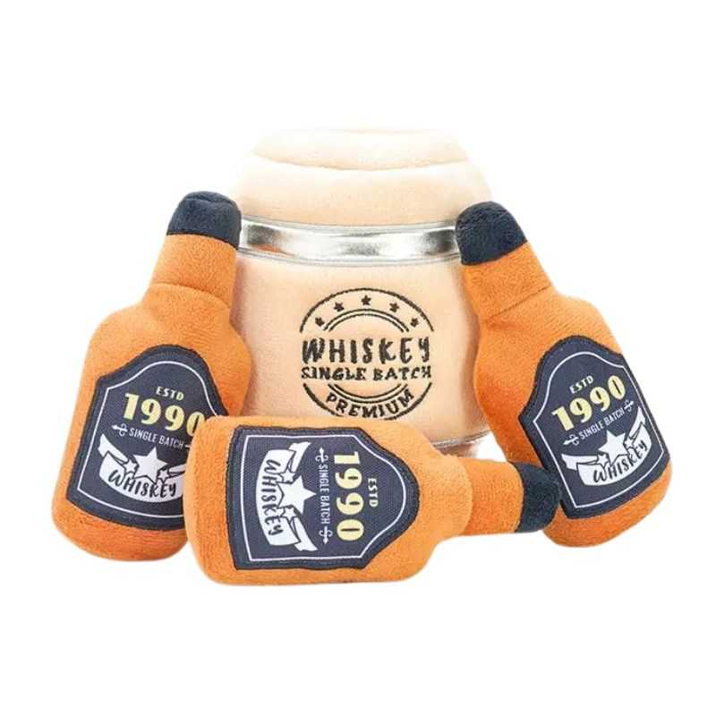 The Whiskey Barrel Burrow Dog Toy includes three mini squeaky whiskey bottles for your boozy hound to play with. This toy will keep your dog busy with fun hide-and-seek play.