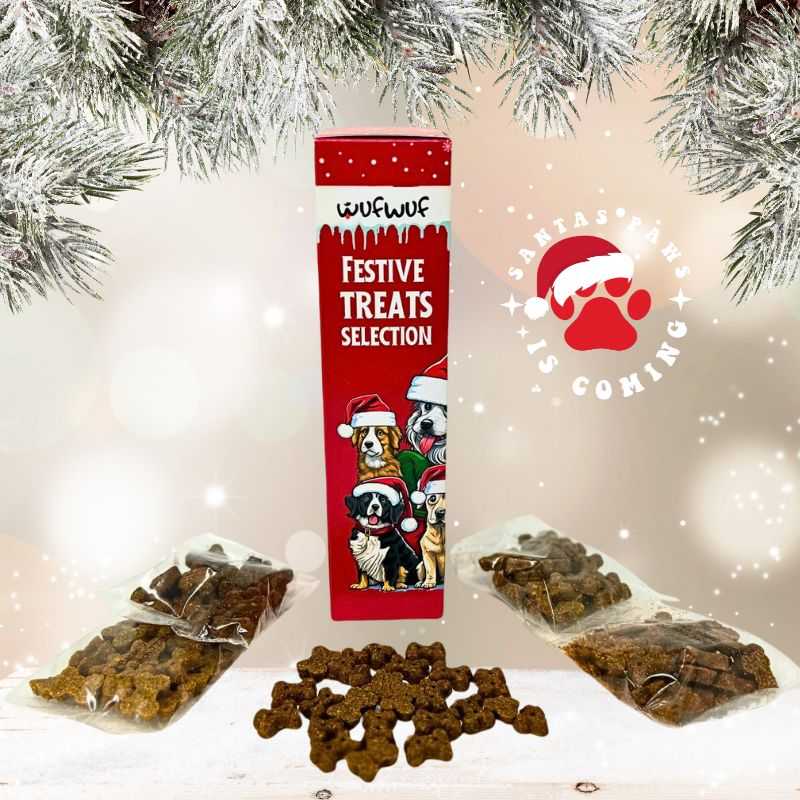 Make this Christmas unforgettable for your furry friend with our Wuf Wuf Festive Dog Treats - 4 x 20g pouches filled with premium meaty delights. Grain Free 