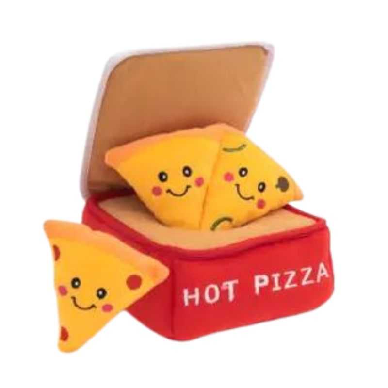 Treat your dog to a Pizza Box Burrow Dog Toy. Fill the box with the mini pizza slices and watch your pup eagerly dive in. This hide-and-seek toy keeps your dog engaged and busy.