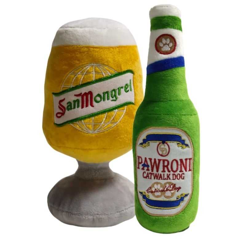 Let your boozy hound sit back and relax with the San Mongrel and Pawroni Beer Dog Toy Bundle.