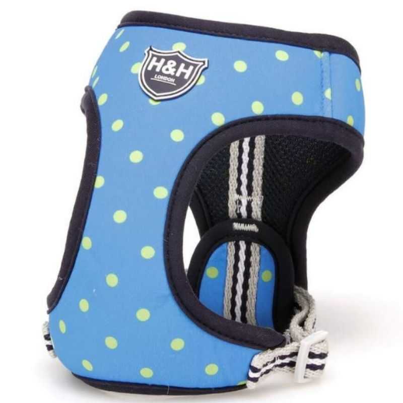 Your pooch will feel comfortable in this Hugo and Hudson Soft Padded Blue & Green Polka Dot Dog Harness.  The design of the harness helps to prevent pulling and pressure around your dog’s neck.