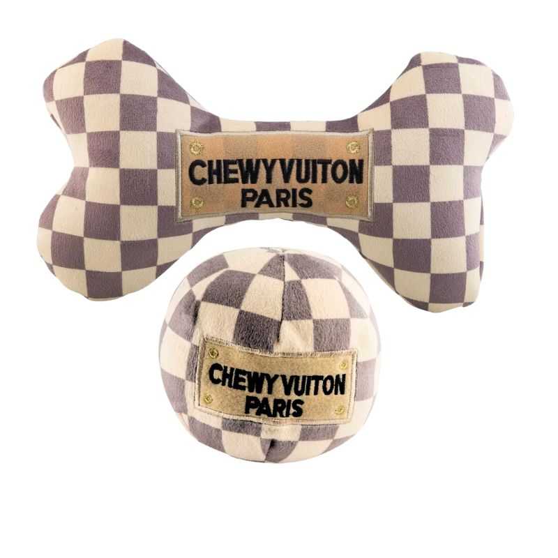 The Checker Chewy Dog Toy Set is the ultimate gift for your fashion dog diva.  These toys are made with soft plush fabric and a fun built-in squeaker to entertain your pooch.