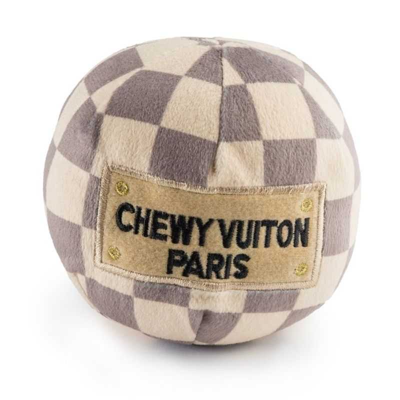 Add a touch of style to your dog's toy collection with this fashion-inspired Checker Chewy Vuiton Ball.