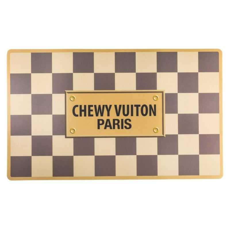 Set includes Checker Chewy Dog feeding mat.
