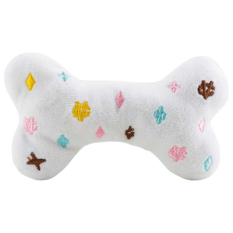 Your pooch will love playtime with this Designer White Bone Plush Dog Toy