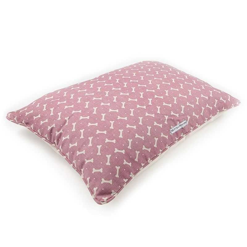 Linen Bones Pillow Dog Bed. Our adorable Linen Bones Pillow Dog Bed is super comfy for your dog to stretch out on. With a fun bone print design, this would look great in your home too!