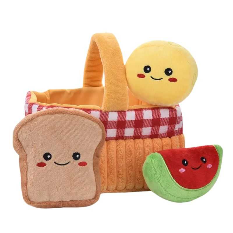 Let your dog enjoy the picnic season with our Picnic Basket Burrow Dog Toy.   This multi-part dog toy includes a sturdy basket, cheese, toast and a watermelon slice.  Keep your pooch busy and let them have a fun time and hours of interactive play.