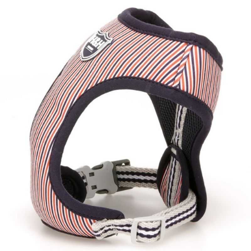 Your pooch will feel comfortable in this Red & Navy Stripe Dog Harness from Hugo & Hudson.  The design of the harness helps to prevent pulling and pressure around your dog’s neck. 