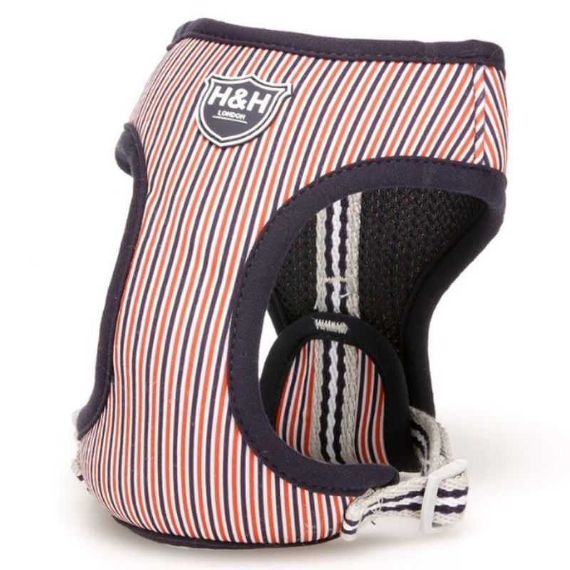 Your pooch will feel comfortable in this Red & Navy Stripe Dog Harness from Hugo & Hudson.  The design of the harness helps to prevent pulling and pressure around your dog’s neck. .