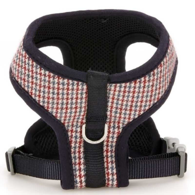 A Red and Blue Houndstooth Dog Harness for that stylish hound