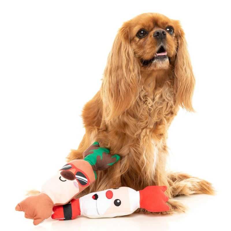 Christmas Cracker Dog Toy Duo. Our crafty elves have been working hard all year to create this fun Christmas Cracker Dog Toy Duo Shake your Bon Bons Dog Toy. Santa paws and his reindeer are skilled in the game of puppy playtime. Your pup will be squeaking this dynamic duo all over the place this festive season
