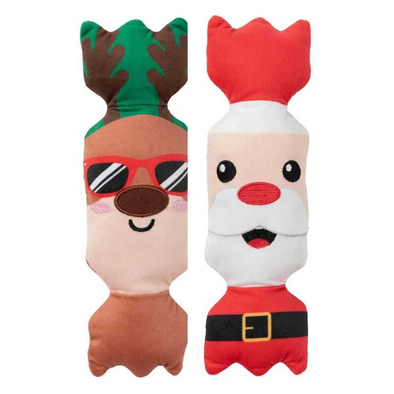 Christmas Cracker Dog Toy Duo. Our crafty elves have been working hard all year to create this fun Christmas Cracker Dog Toy Duo  Shake your Bon Bons Dog Toy.  Santa paws and his reindeer are skilled in the game of puppy playtime. Your pup will be squeaking this dynamic duo all over the place this festive season.