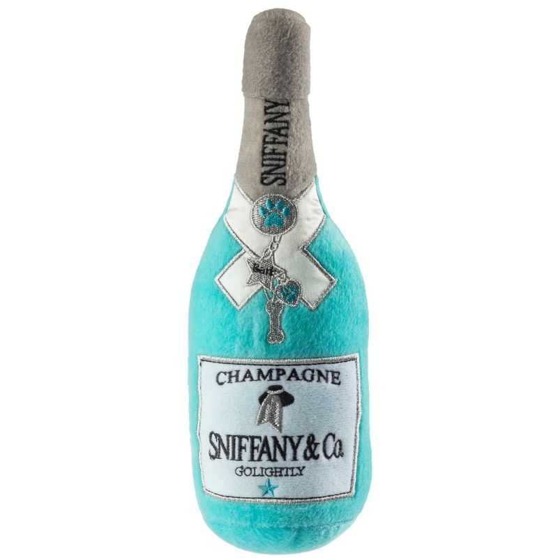 Your pooch can now enjoy their own bottle of bubbly with the Sniffany & Co Champagne Bottle Plush Dog Toy.
