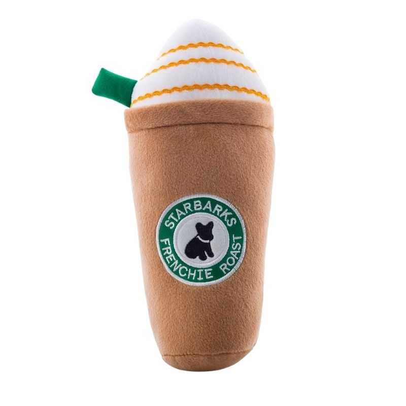 Let your pooch start their day with a Starbarks Frenchie Roast Plush Dog Toy.  Your dog can now enjoy a cup that squeaks with you every morning.