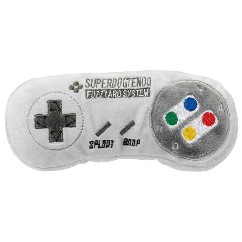 It's game time!. Your pooch will be levelling up its playtime with this super fun Superdogtendo Controller Plush Dog Toy.