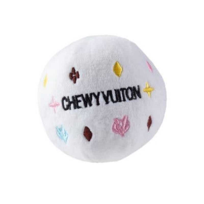 Add some fun to your dog's toy box with our latest fashion inspired Designer White Chewy Ball Plush Dog Toy.  