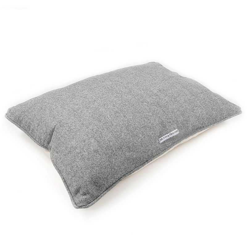 Grey Tweed Pillow Dog Bed. If your dog loves to stretch out whilst sleeping, our Grey Tweed Pillow Dog Bed is a perfect choice.  Made from Yorkshire tweed these dog beds are stylish yet robust. The cushion is fibre-filled with removable zip covers.